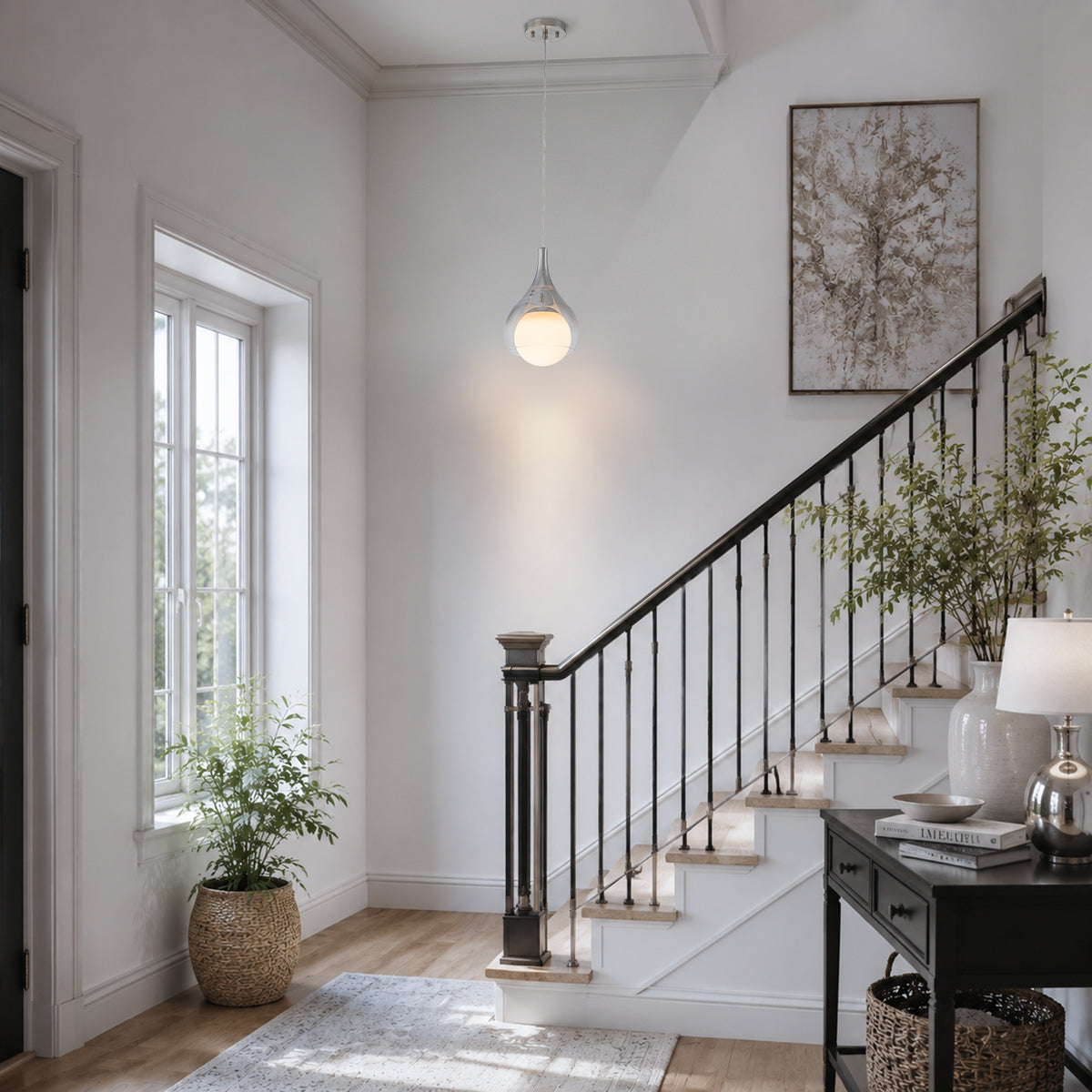 Modern Nickel Teardrop Pendant Light Smoke Gradient White Glass Shade - product image 6 | Zenvolit