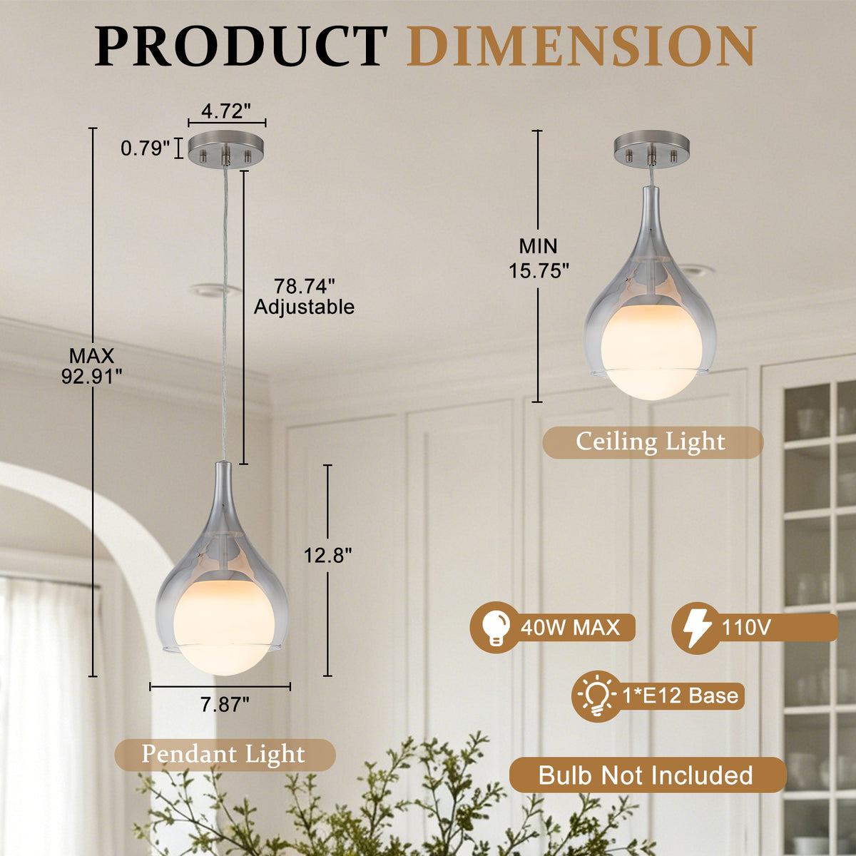 Modern Nickel Teardrop Pendant Light Smoke Gradient White Glass Shade - product image 7 | Zenvolit