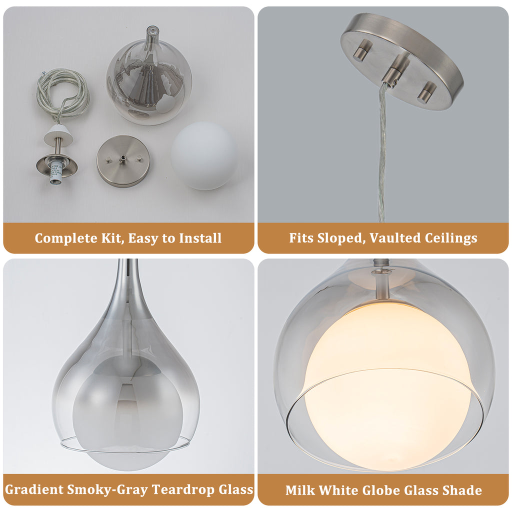 Modern Nickel Teardrop Pendant Light Smoke Gradient White Glass Shade - product image 13 | Zenvolit