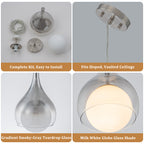 Modern Nickel Teardrop Pendant Light Smoke Gradient White Glass Shade - product image 13 | Zenvolit