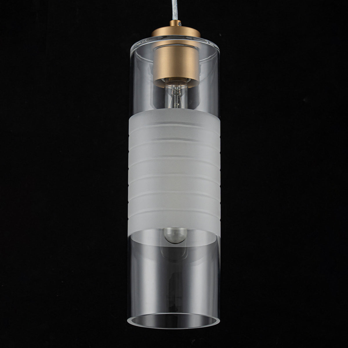 Matte Brass Cylinder Pendant Light with Clear Glass Shade for Bedroom - product image 1 | Zenvolit