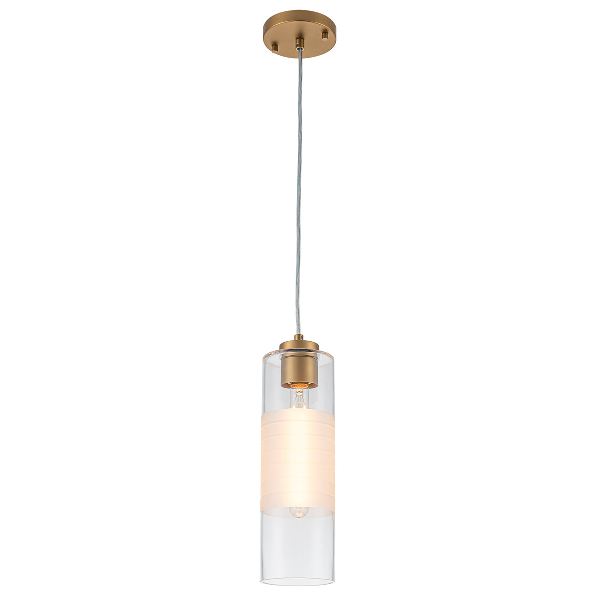Matte Brass Cylinder Pendant Light with Clear Glass Shade for Bedroom - product image 5 | Zenvolit