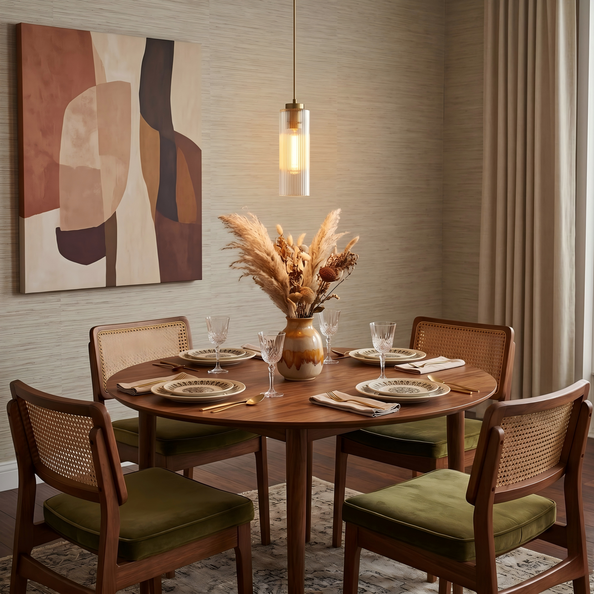 Matte Brass Cylinder Pendant Light Clear Ribbed Glass Shade Bedroom - product image 4 | Zenvolit
