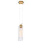 Matte Brass Cylinder Pendant Light Clear Ribbed Glass Shade Bedroom - product image 8 | Zenvolit