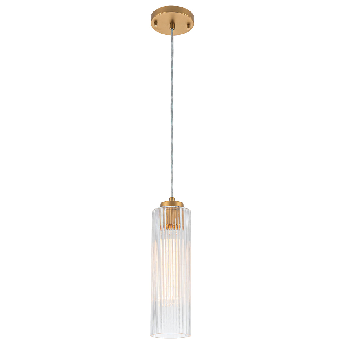 Matte Brass Cylinder Pendant Light Clear Ribbed Glass Shade Bedroom - product image 8 | Zenvolit