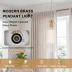 Matte Brass Cylinder Pendant Light Clear Ribbed Glass Shade Bedroom - product image 11 | Zenvolit