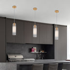 Matte Brass Cylinder Pendant Light Clear Ribbed Glass Shade Bedroom - product image 12 | Zenvolit