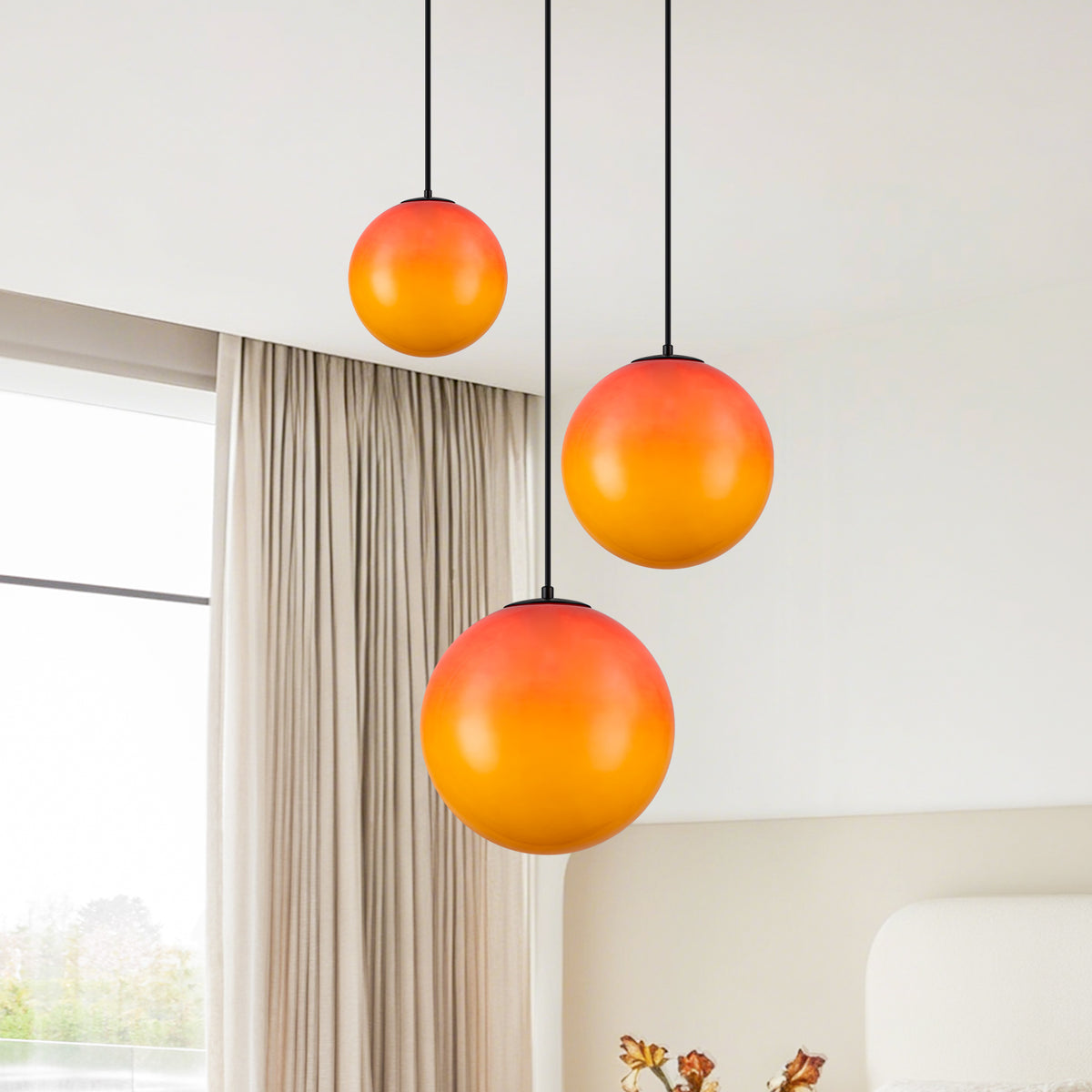 3 Light Black and Orange Gradient Glass Globe Pendant Adjustable - product image 3 | Zenvolit