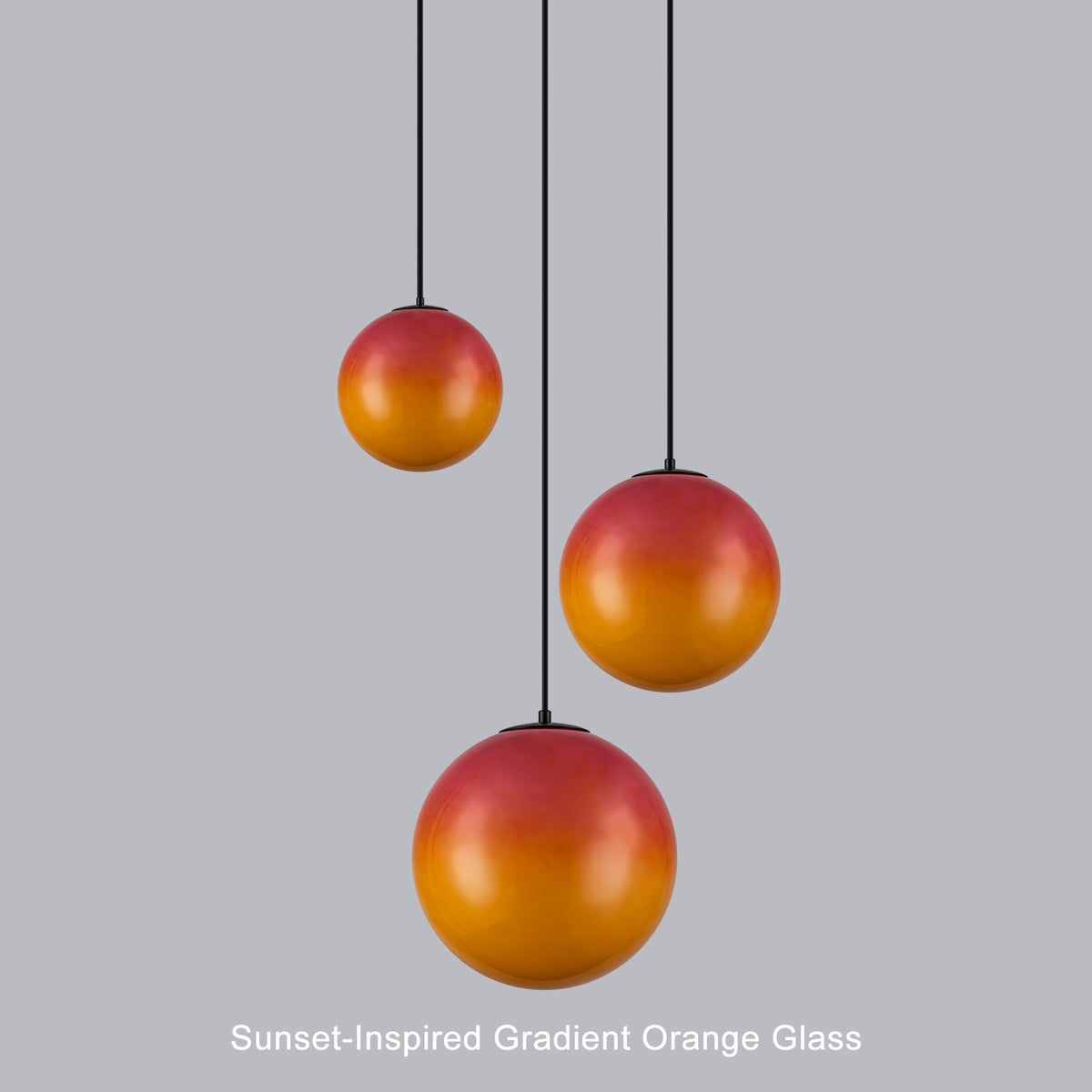 3 Light Black and Orange Gradient Glass Globe Pendant Adjustable - product image 4 | Zenvolit