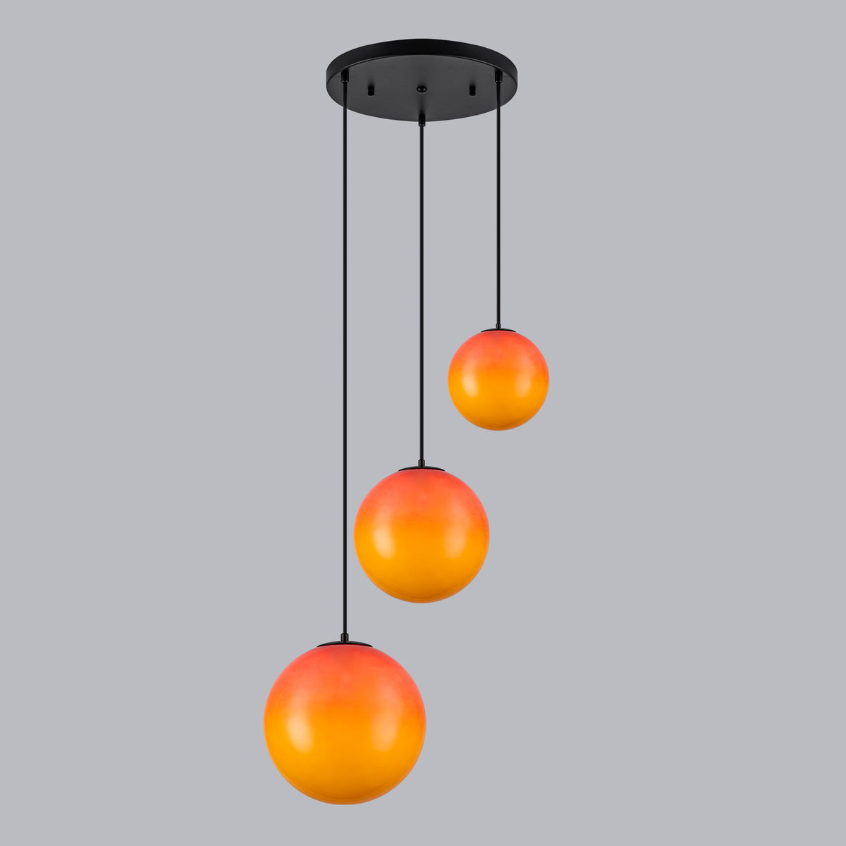 3 Light Black and Orange Gradient Glass Globe Pendant Adjustable - product image 5 | Zenvolit