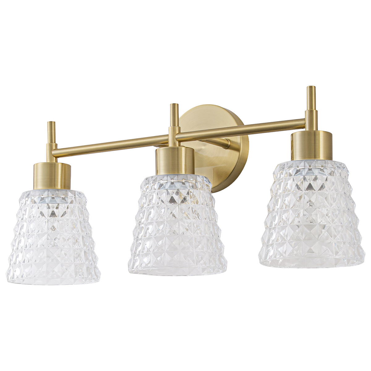 3 Light Gold Vanity Lights Clear Diamond Glass Shades Modern Wall Sconce - product image 3 | Zenvolit