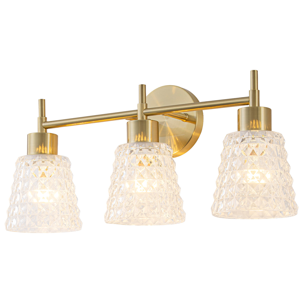 3 Light Gold Vanity Lights Clear Diamond Glass Shades Modern Wall Sconce - product image 4 | Zenvolit