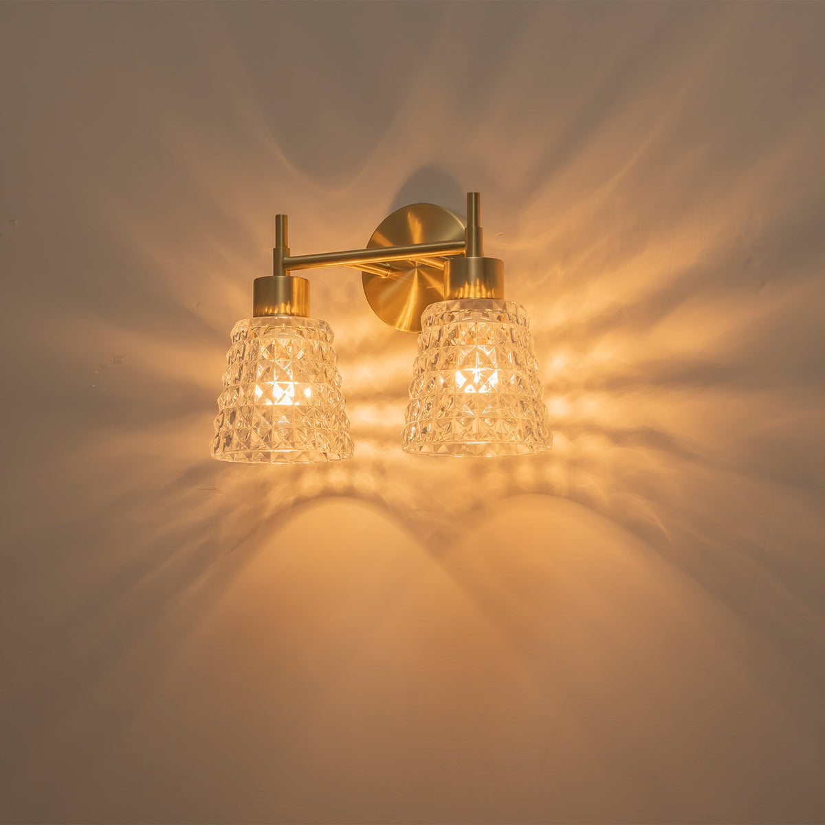 2 Light Gold Vanity Lights Clear Diamond Glass Shades Modern Wall Sconce - product image 1 | Zenvolit