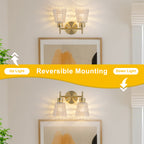 2 Light Gold Vanity Lights Clear Diamond Glass Shades Modern Wall Sconce - product image 3 | Zenvolit