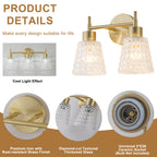 2 Light Gold Vanity Lights Clear Diamond Glass Shades Modern Wall Sconce - product image 4 | Zenvolit