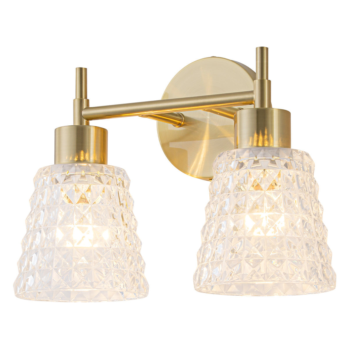 2 Light Gold Vanity Lights Clear Diamond Glass Shades Modern Wall Sconce - product image 5 | Zenvolit