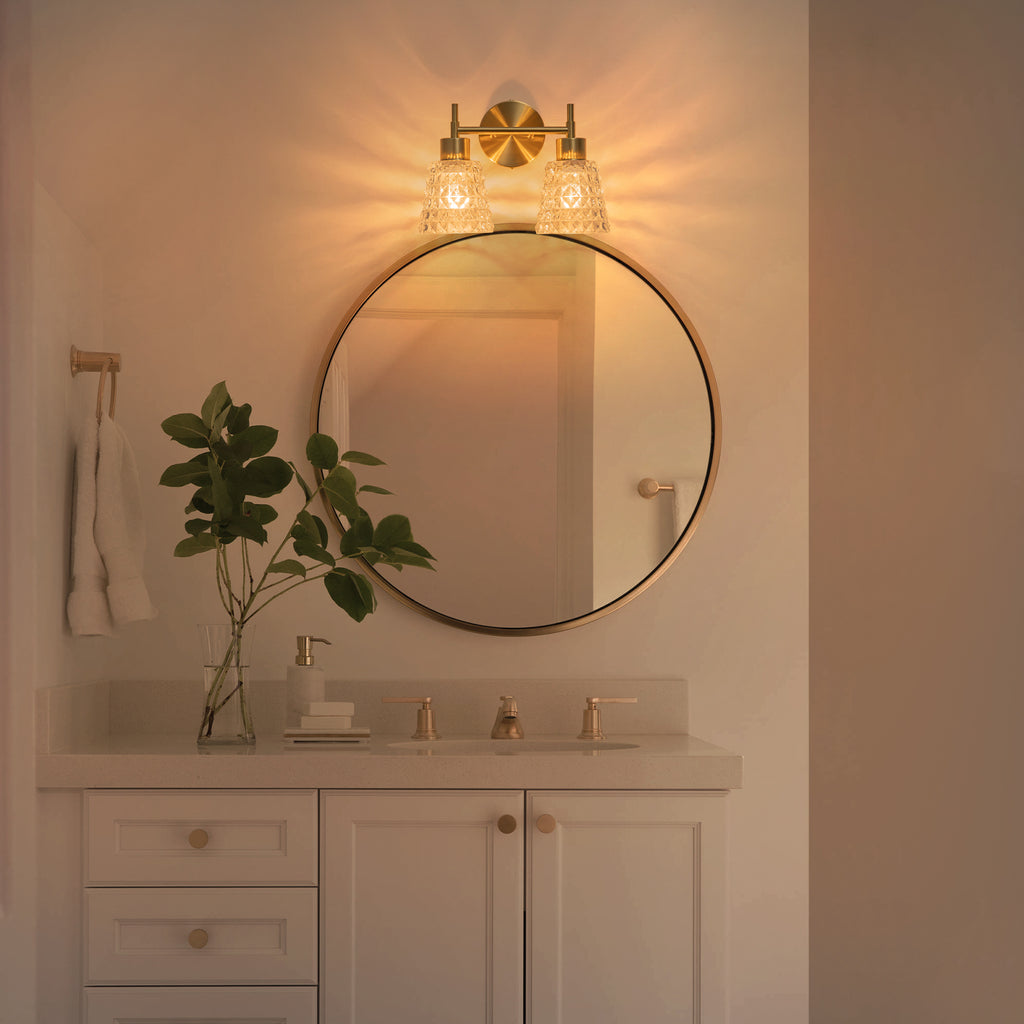 2 Light Gold Vanity Lights Clear Diamond Glass Shades Modern Wall Sconce - product image 7 | Zenvolit