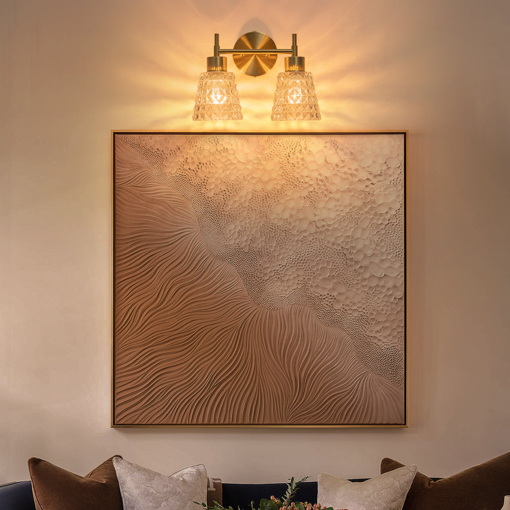 2 Light Gold Vanity Lights Clear Diamond Glass Shades Modern Wall Sconce - product image 10 | Zenvolit