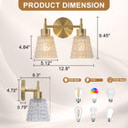 2 Light Gold Vanity Lights Clear Diamond Glass Shades Modern Wall Sconce - product image 14 | Zenvolit