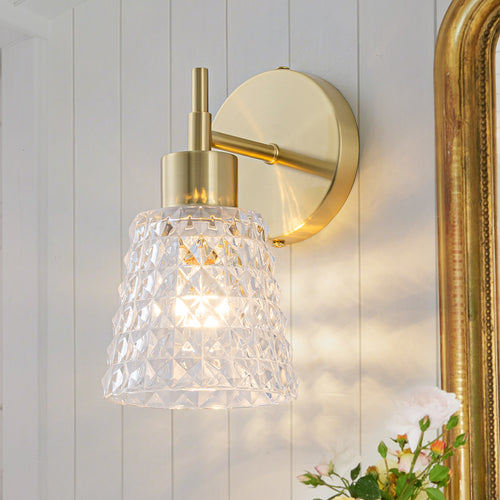 1 Light Gold Vanity Lights Clear Diamond Glass Shades Modern Wall Sconce - product image 1 | Zenvolit