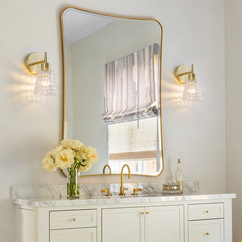 1 Light Gold Vanity Lights Clear Diamond Glass Shades Modern Wall Sconce - product image 7 | Zenvolit
