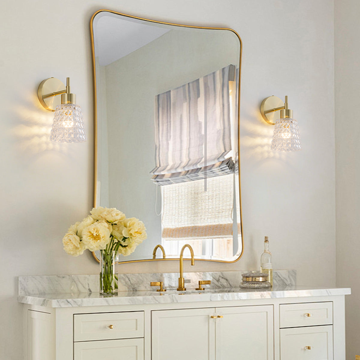 1 Light Gold Vanity Lights Clear Diamond Glass Shades Modern Wall Sconce - product image 7 | Zenvolit