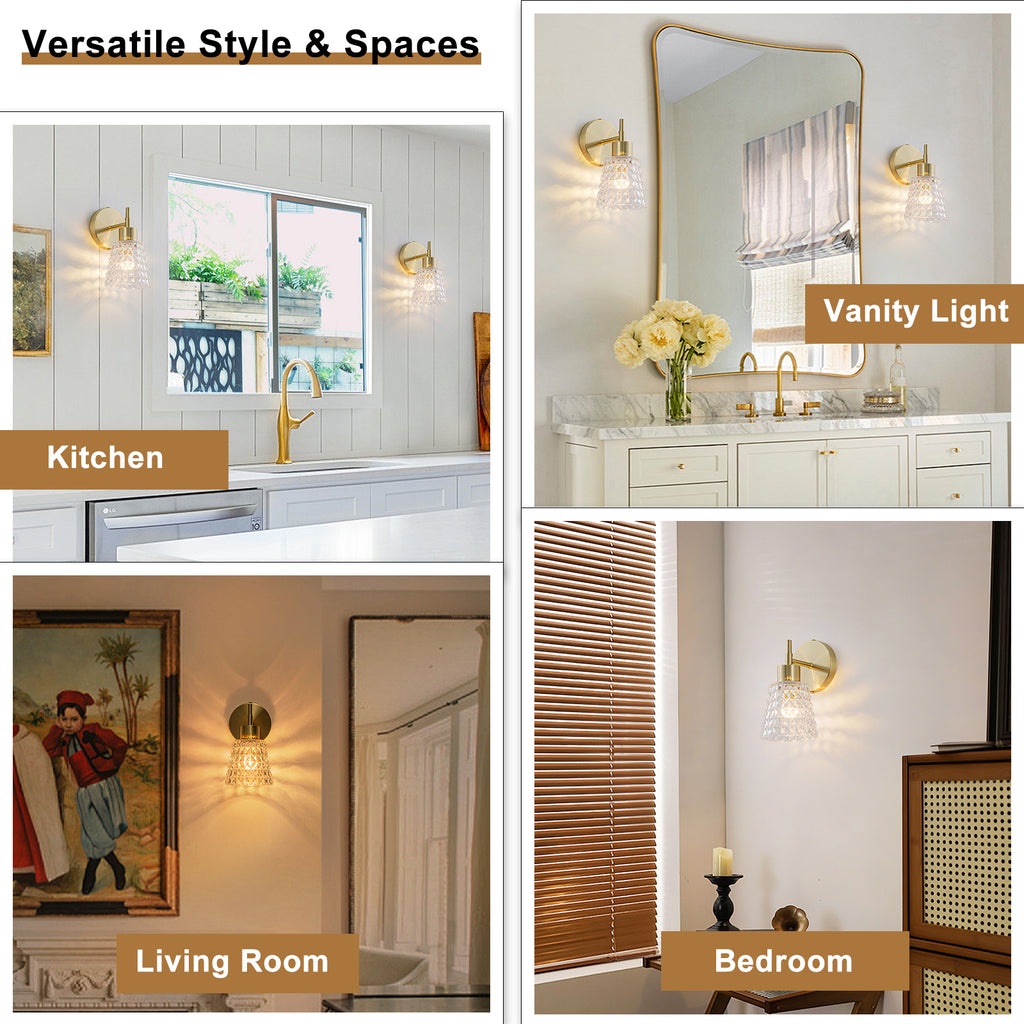 1 Light Gold Vanity Lights Clear Diamond Glass Shades Modern Wall Sconce - product image 9 | Zenvolit