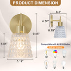 1 Light Gold Vanity Lights Clear Diamond Glass Shades Modern Wall Sconce - product image 10 | Zenvolit