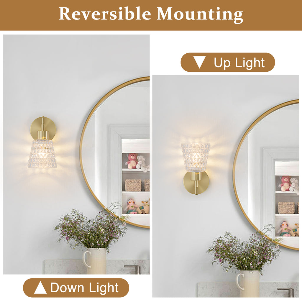 1 Light Gold Vanity Lights Clear Diamond Glass Shades Modern Wall Sconce - product image 12 | Zenvolit