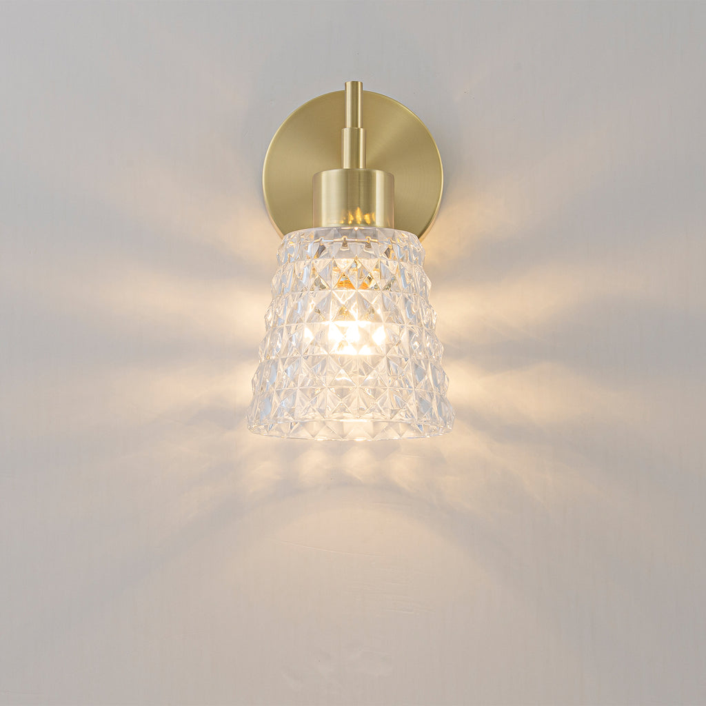 1 Light Gold Vanity Lights Clear Diamond Glass Shades Modern Wall Sconce - product image 13 | Zenvolit
