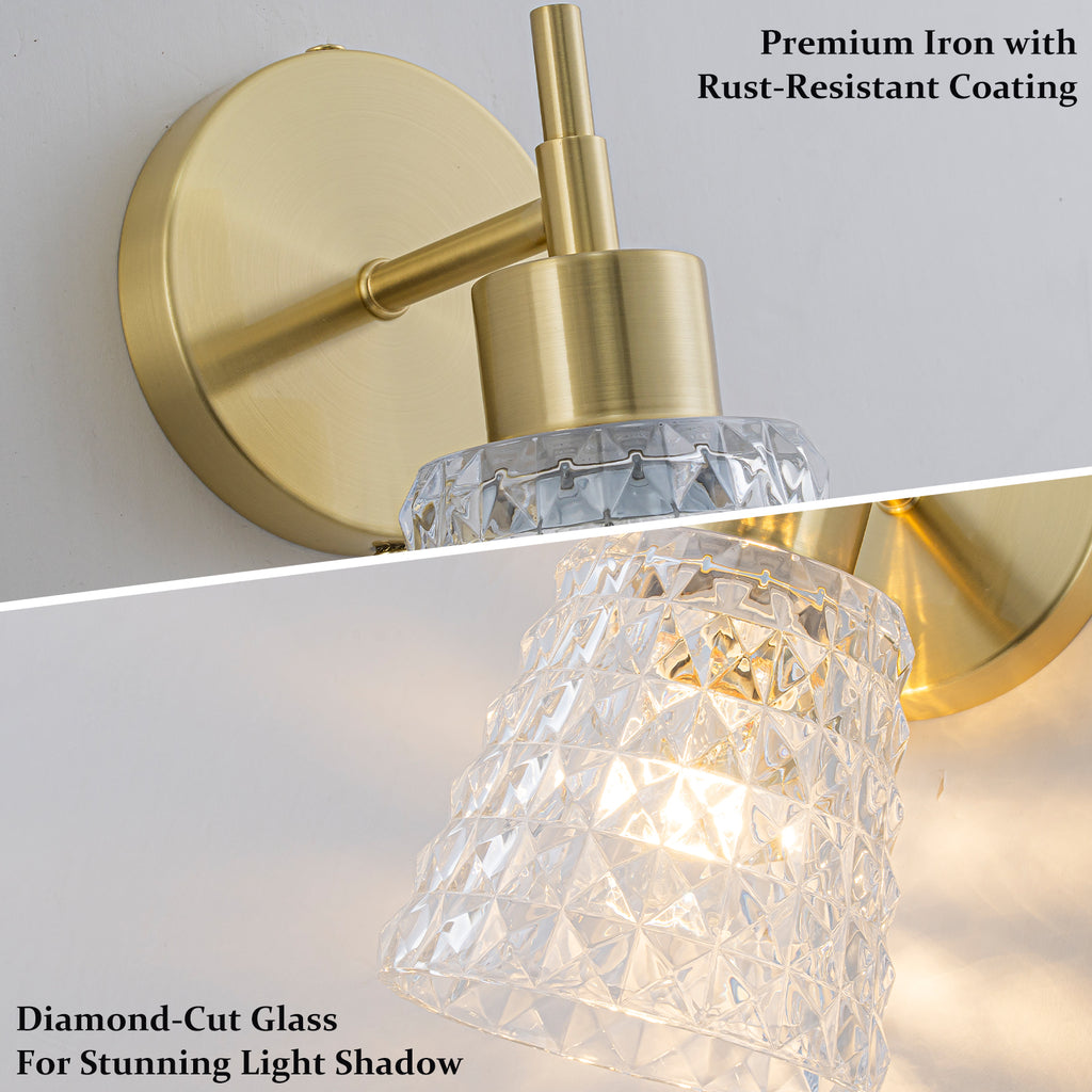 1 Light Gold Vanity Lights Clear Diamond Glass Shades Modern Wall Sconce - product image 15 | Zenvolit