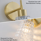 1 Light Gold Vanity Lights Clear Diamond Glass Shades Modern Wall Sconce - product image 15 | Zenvolit