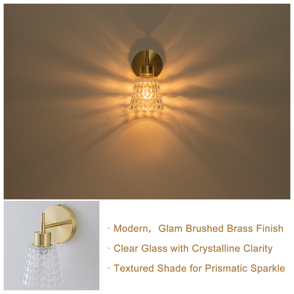 1 Light Gold Vanity Lights Clear Diamond Glass Shades Modern Wall Sconce - product image 16 | Zenvolit