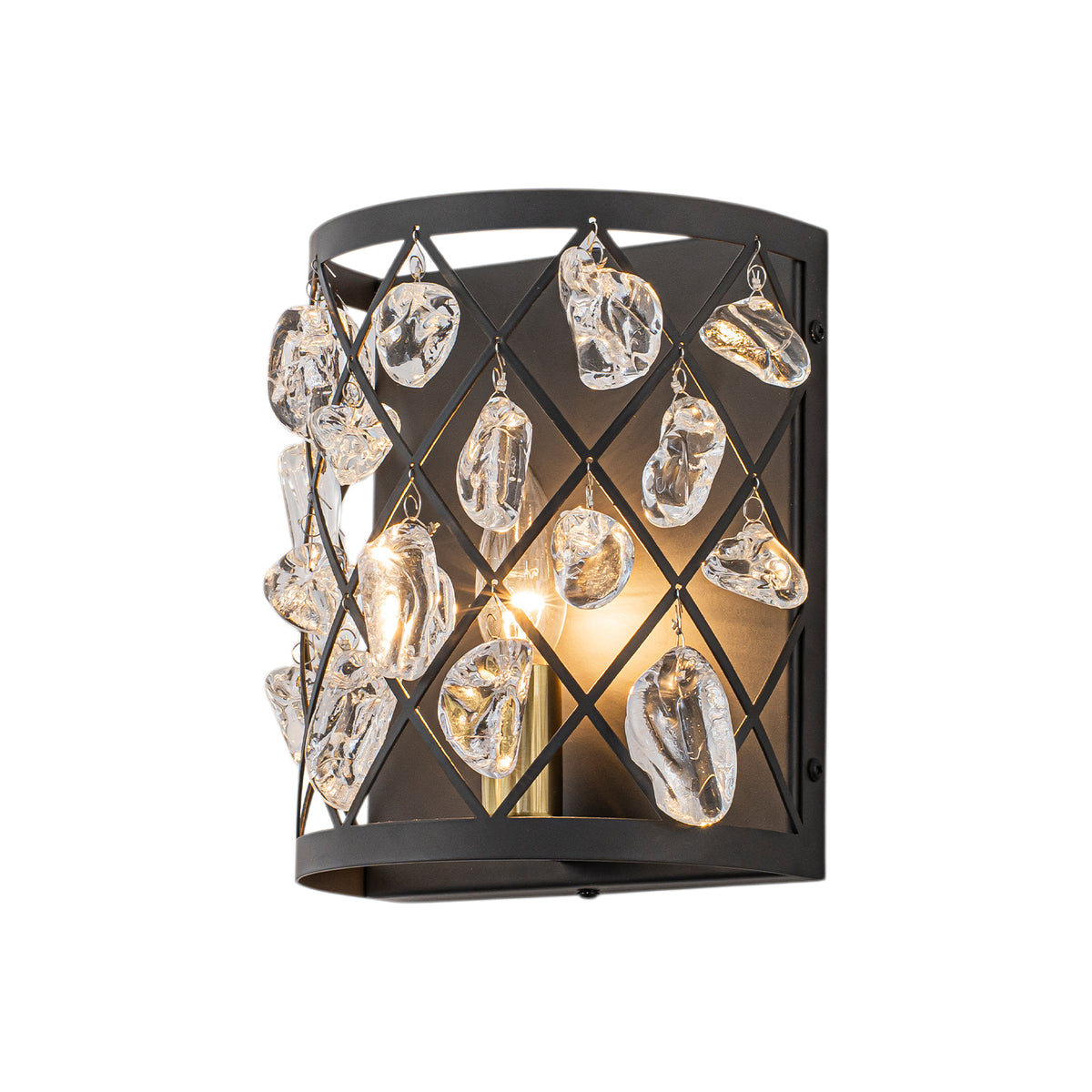 Modern Crystal Cage Wall Sconce Black Metal Light Clear Stone Drops - product image 1 | Zenvolit