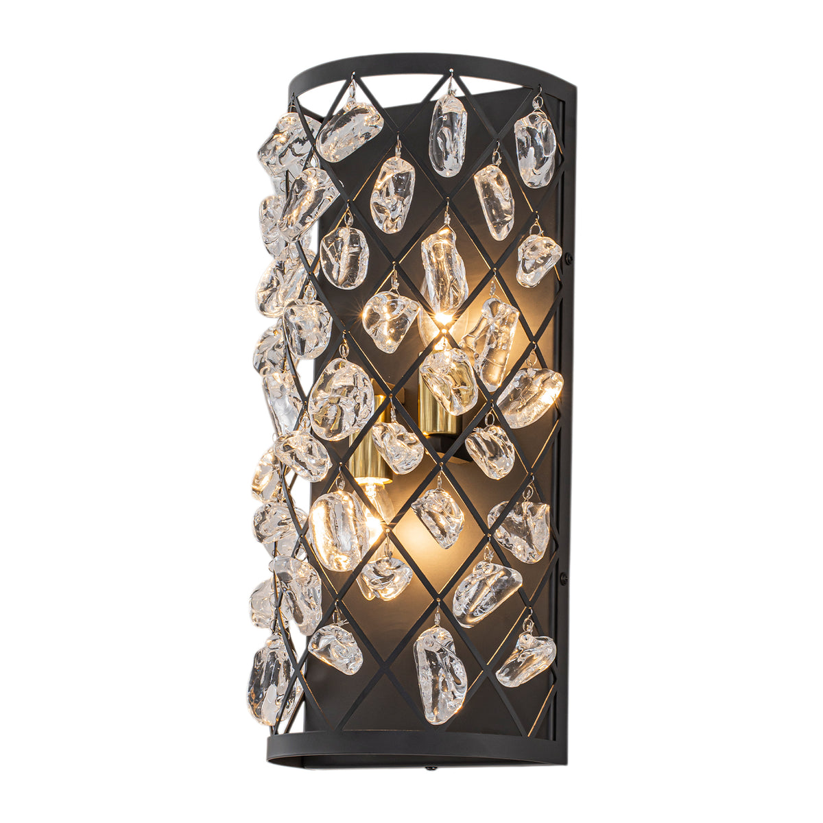 2-Light Modern Crystal Cage Wall Sconce Black Metal Light Clear Stone Drops - product image 1 | Zenvolit