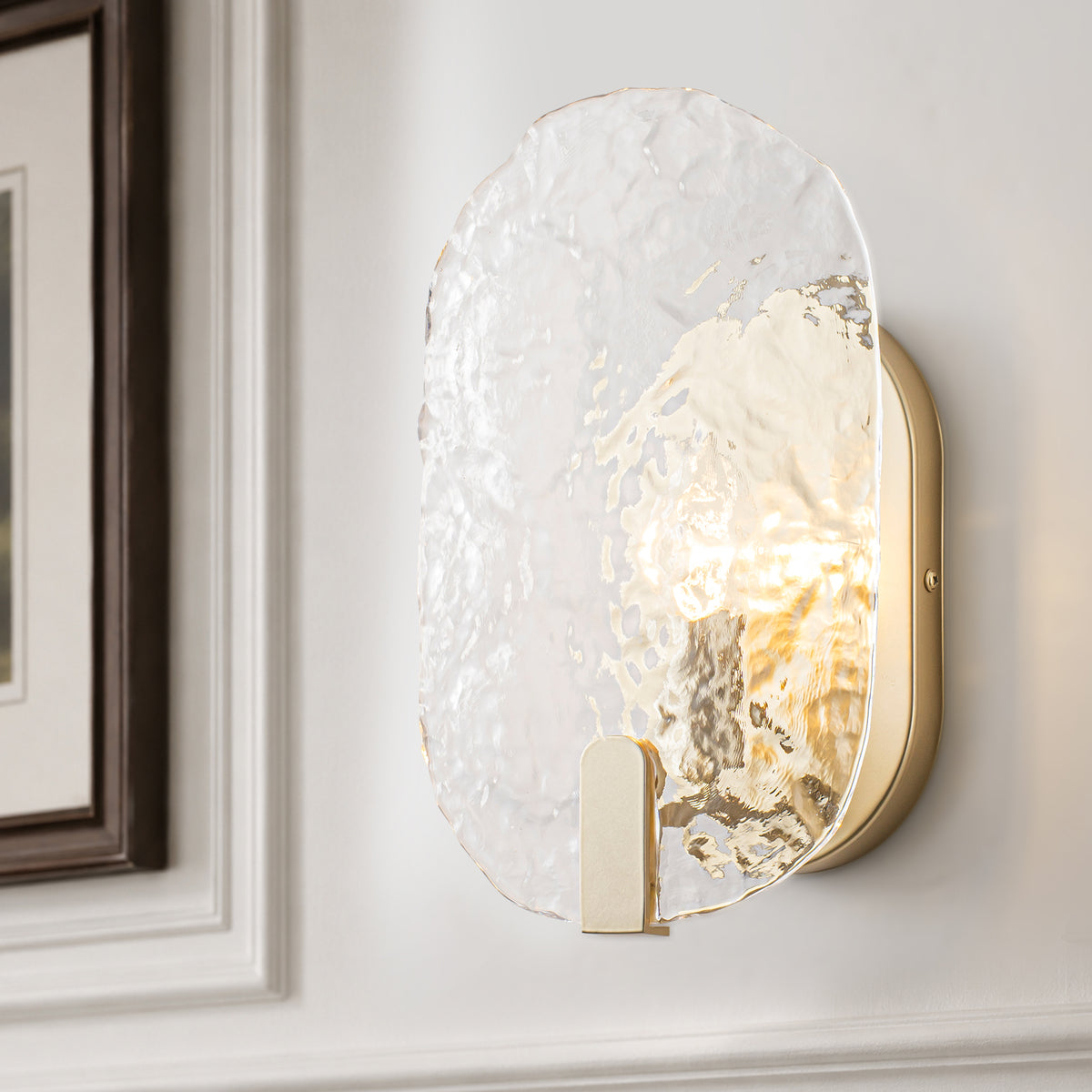 Oval Wall Sconce Textured Water Ripple Glass Vanity Light Hallway