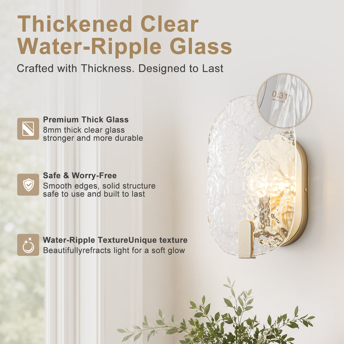 Oval Wall Sconce Textured Water Ripple Glass Vanity Light Hallway