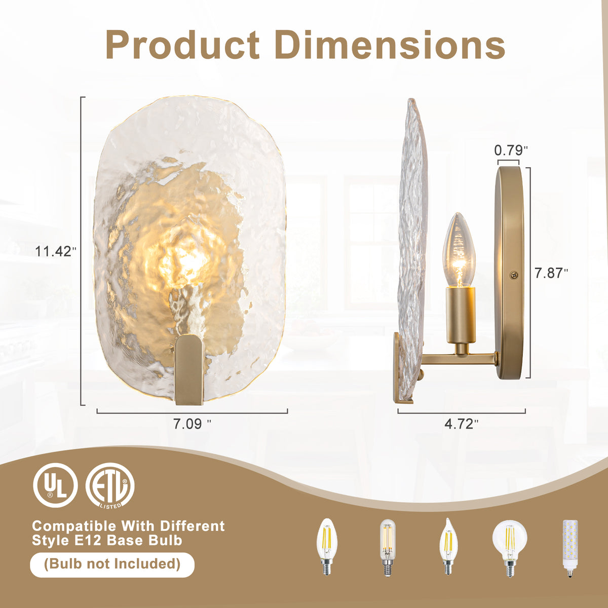 Oval Wall Sconce Textured Water Ripple Glass Vanity Light Hallway