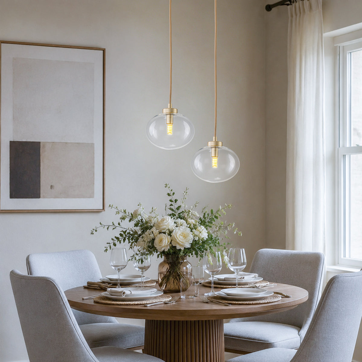 Modern Gold Iron Island Pendant Light with Globe Clear Glass Shade - product image 4 | Zenvolit