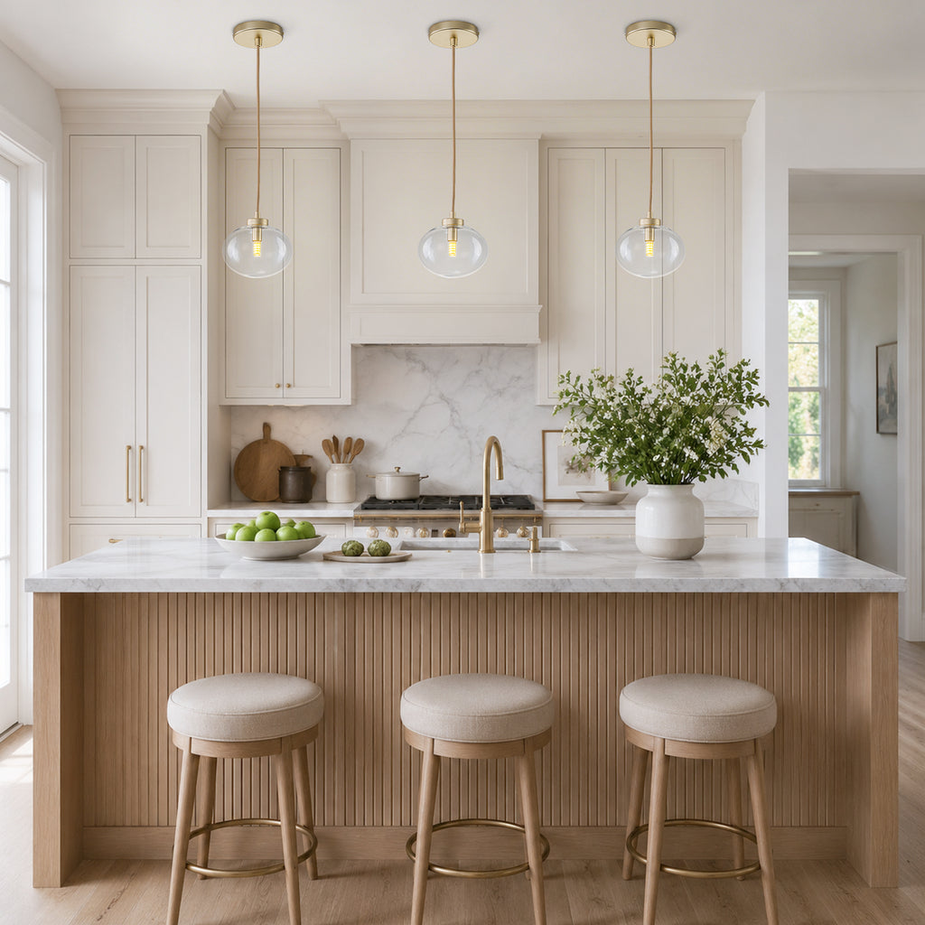 Modern Gold Iron Island Pendant Light with Globe Clear Glass Shade - product image 6 | Zenvolit