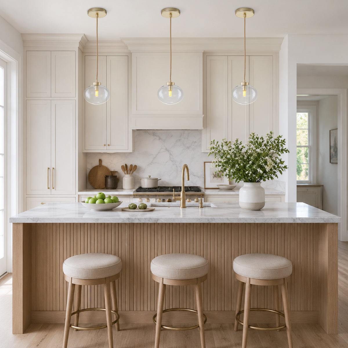 Modern Gold Iron Island Pendant Light with Globe Clear Glass Shade - product image 6 | Zenvolit