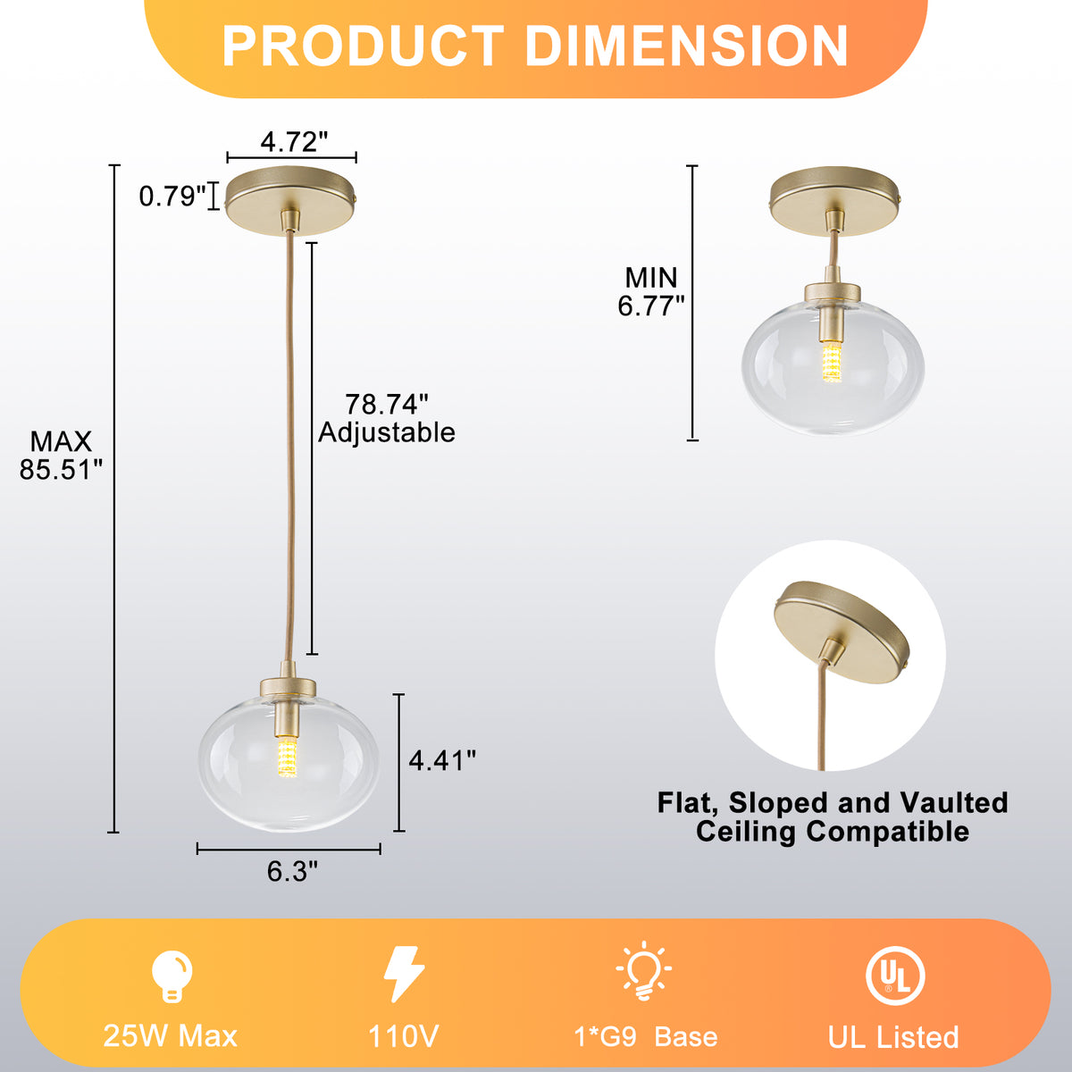 Modern Gold Iron Island Pendant Light with Globe Clear Glass Shade - product image 8 | Zenvolit