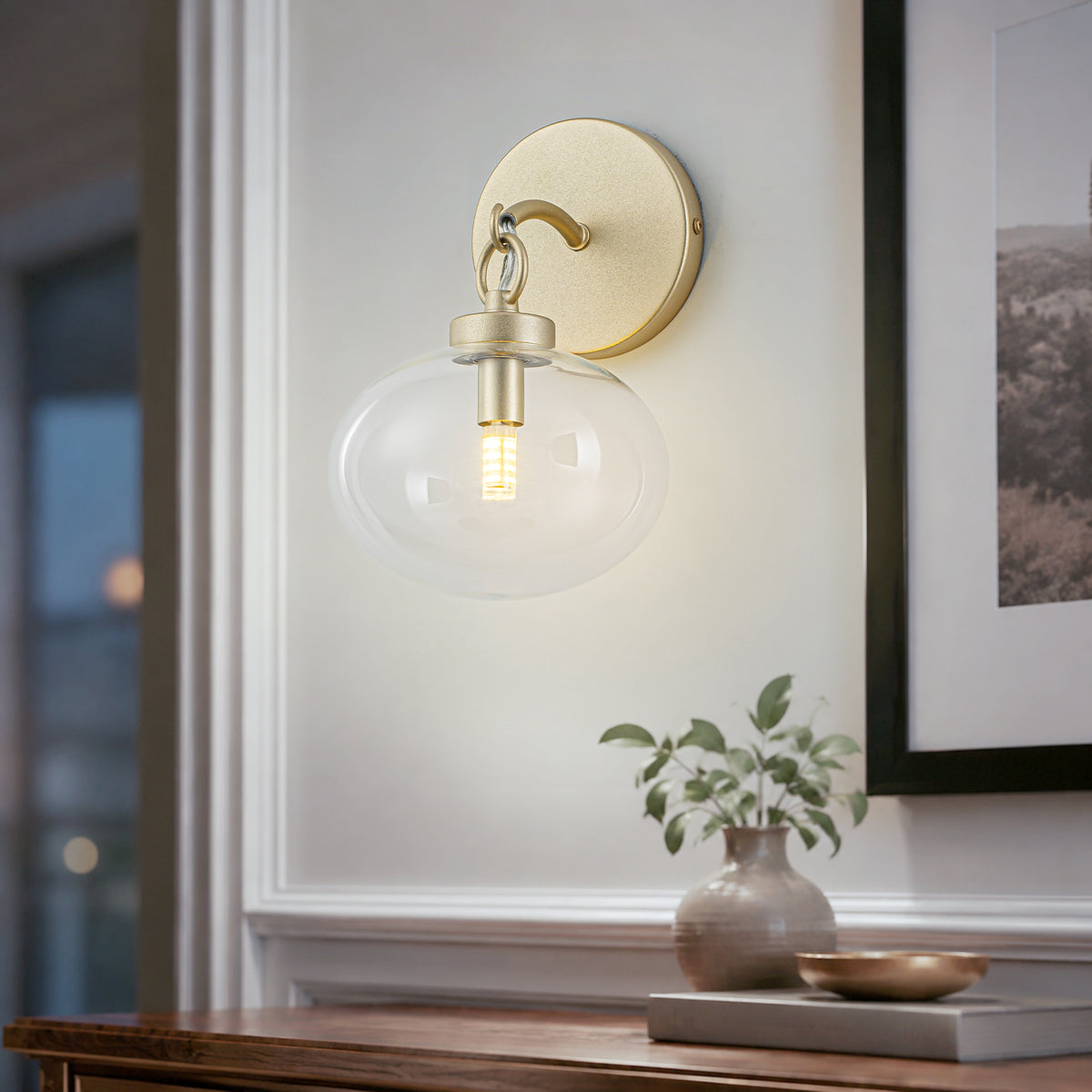 Modern Gold Wall Sconce Globe Clear Glass Shade Bedroom Living Room - product image 2 | Zenvolit