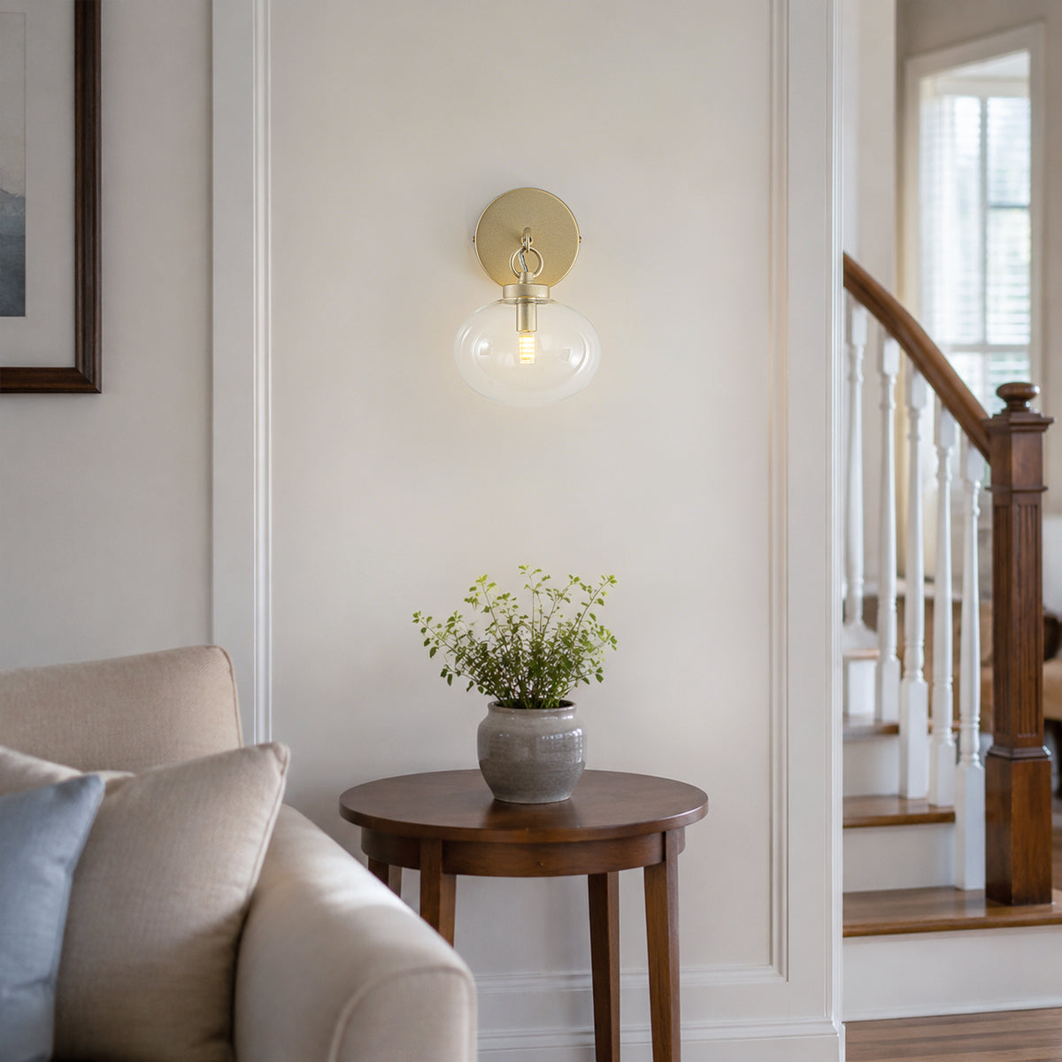 Modern Gold Wall Sconce Globe Clear Glass Shade Bedroom Living Room - product image 4 | Zenvolit