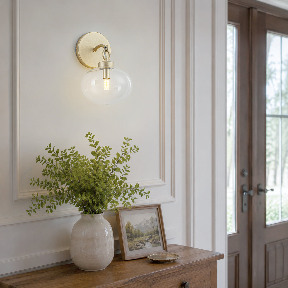 Modern Gold Wall Sconce Globe Clear Glass Shade Bedroom Living Room - product image 5 | Zenvolit