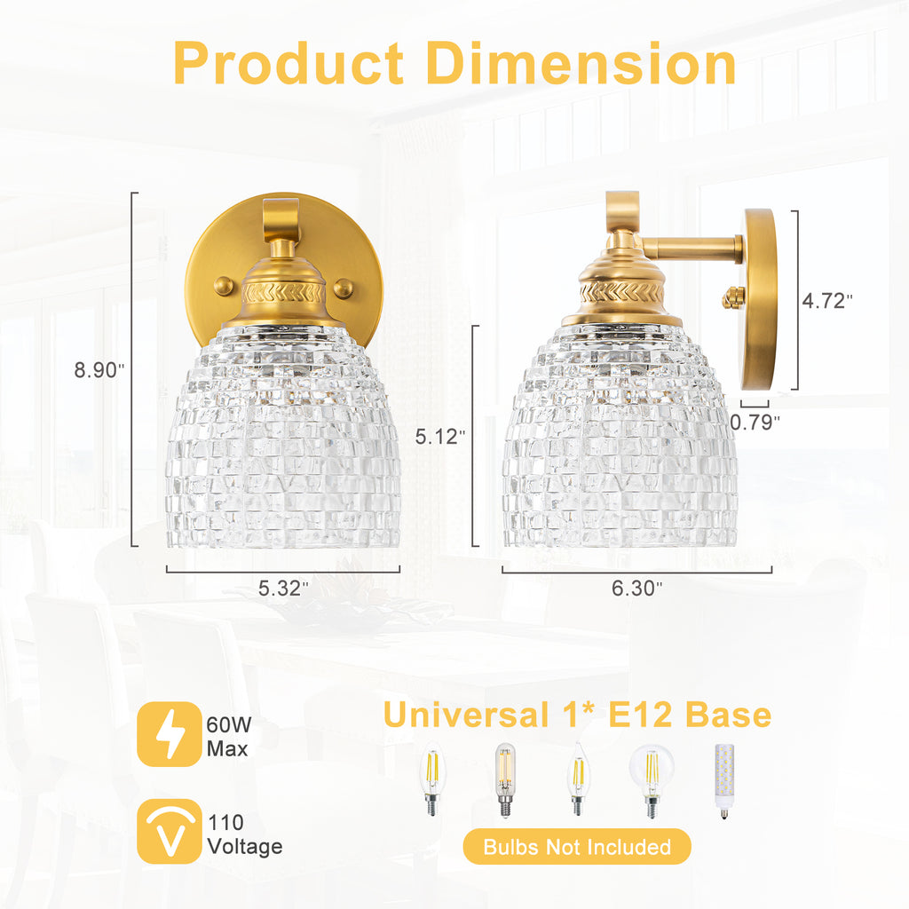 Modern Mosaic Glass Wall Sconce Cup Shape Clear Glass Vanity Lighting - product image 8 | Zenvolit