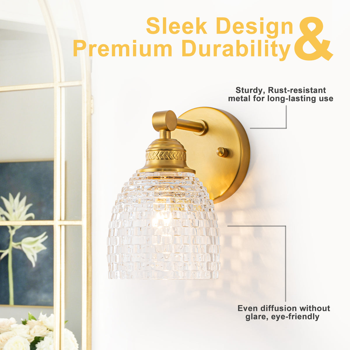 Modern Mosaic Glass Wall Sconce Cup Shape Clear Glass Vanity Lighting - product image 10 | Zenvolit
