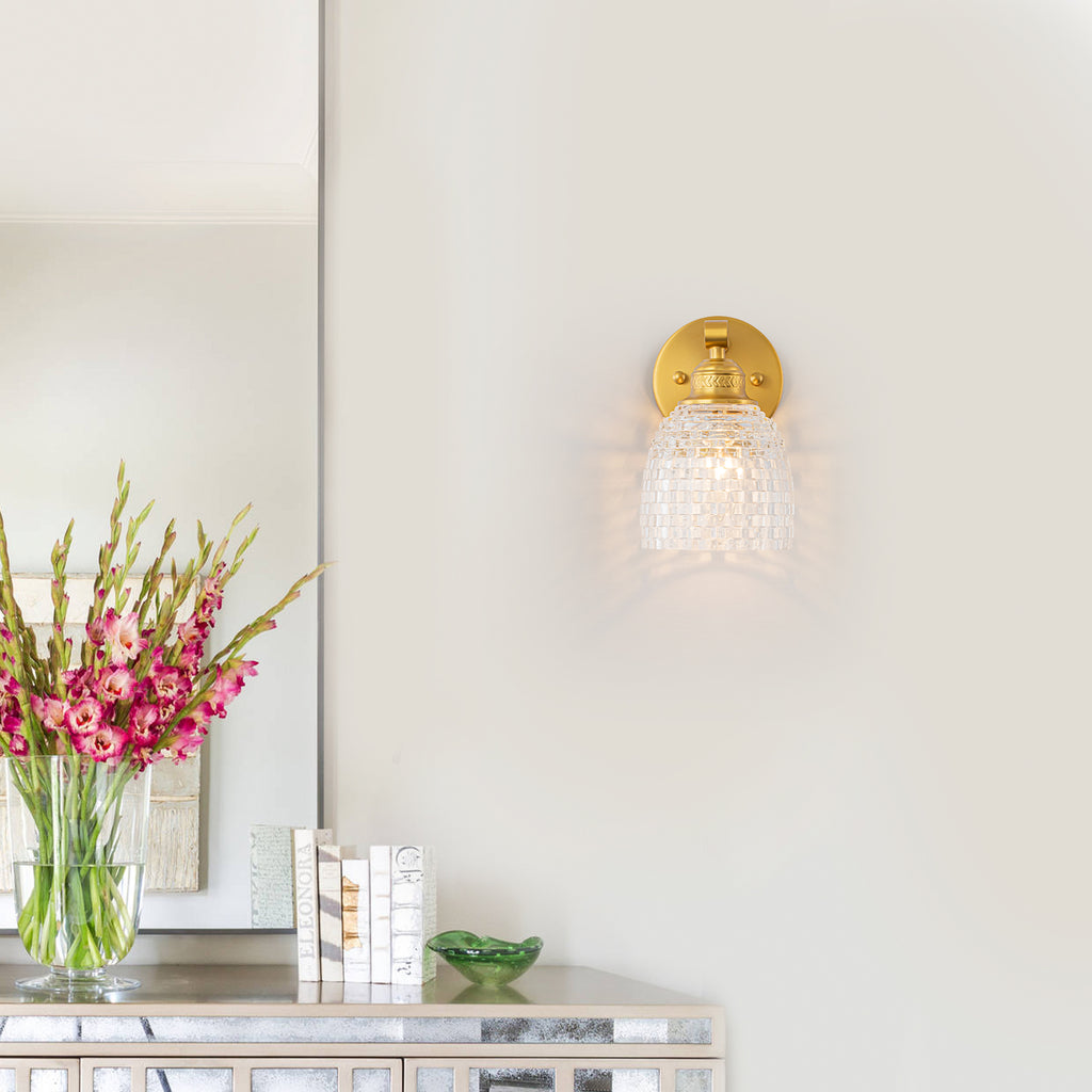 Modern Mosaic Glass Wall Sconce Cup Shape Clear Glass Vanity Lighting - product image 14 | Zenvolit