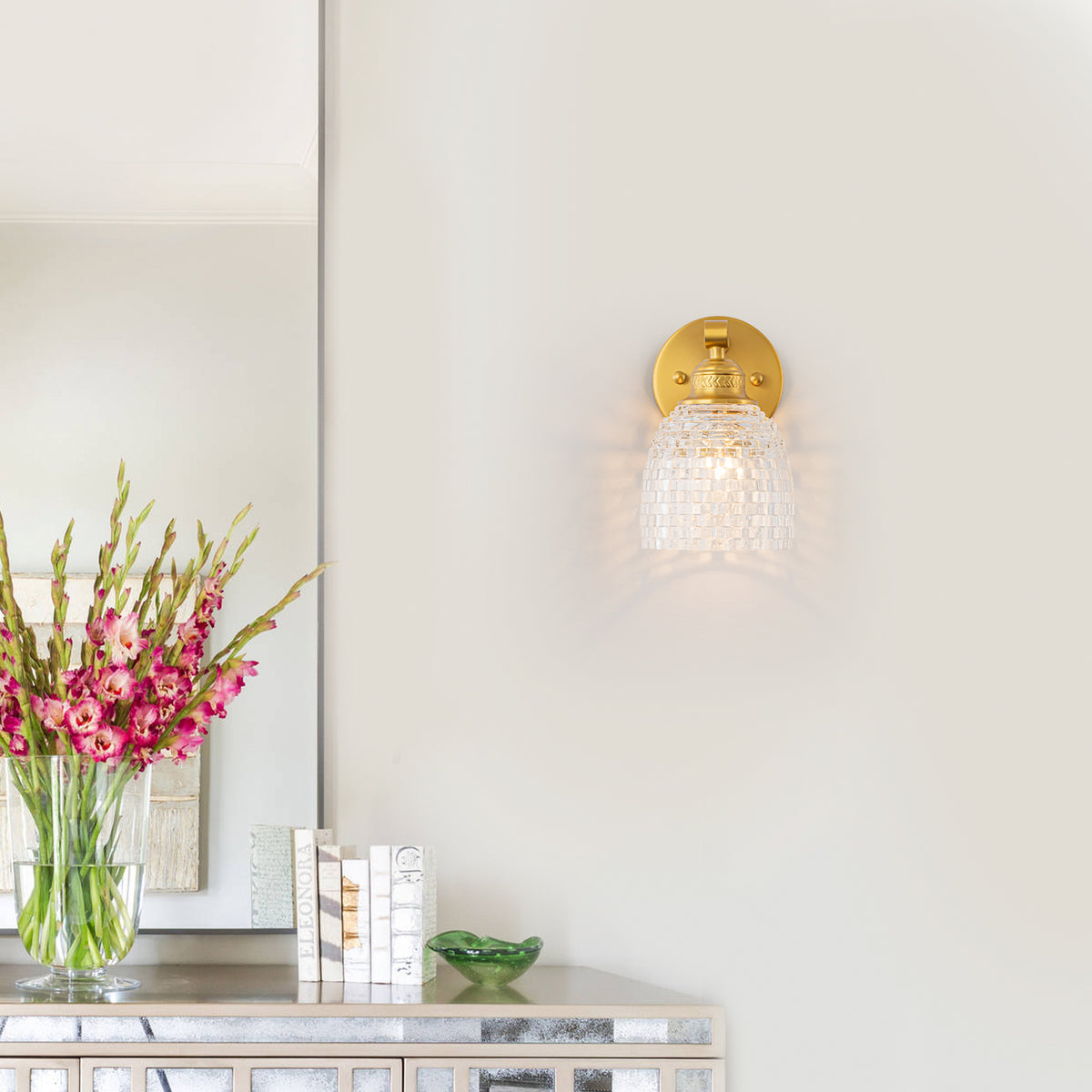 Modern Mosaic Glass Wall Sconce Cup Shape Clear Glass Vanity Lighting - product image 14 | Zenvolit