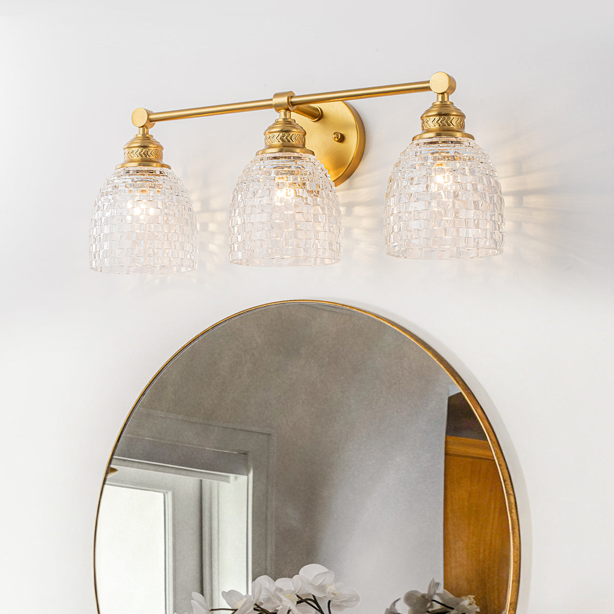 3-Light Modern Mosaic Glass Wall Sconce Cup Shape Clear Glass Vanity Lighting - product image 2 | Zenvolit